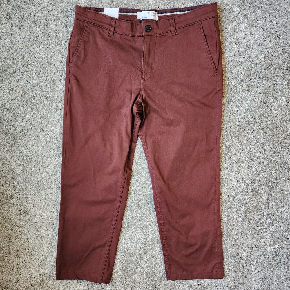 SELECTED Straight New Paris Flex Chino Pants Men's Organic Cotton Size 34/32 NWT